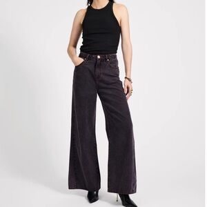 NWT One Teaspoon Love Machines Mid Waist Super Wide Leg Denim Jeans - Black Pink